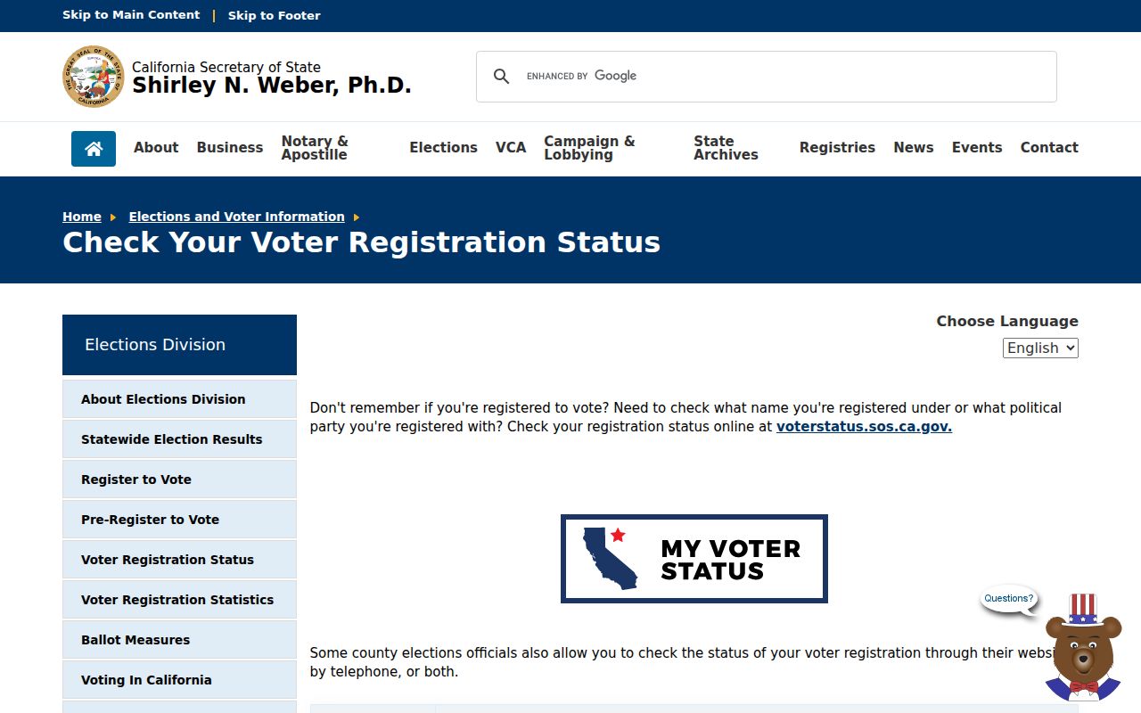 Hayward voter registration records status lookup on the California Secretary of State website