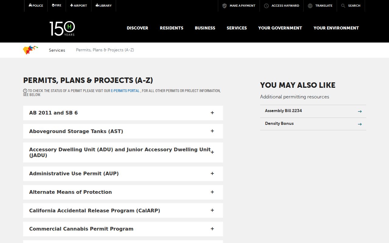 Hayward people search through city permits and project records